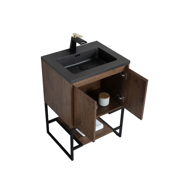 Allen 24'' Freestanding Single Vanity with Solid Surface Basin, Rose Wood TONA Bathroom Furniture
