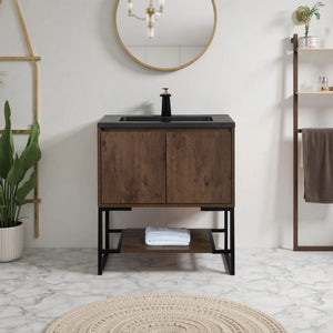 Allen 30'' Freestanding Single Vanity with Solid Surface Basin, Rose Wood TONA Bathroom Furniture