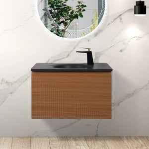 Simon 30'' Floating Bathroom Vanity with Single Matte Black Quartz Sink TONA Bathroom Furniture