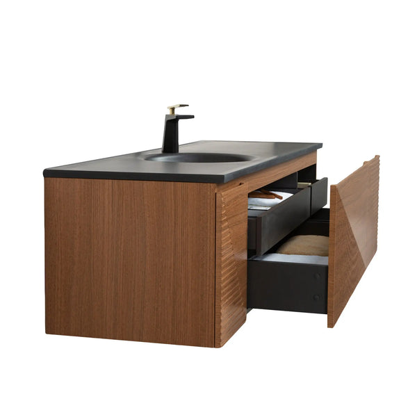 Simon 65'' Floating Bathroom Vanity with Single Matte Black Quartz Sink TONA Bathroom Furniture
