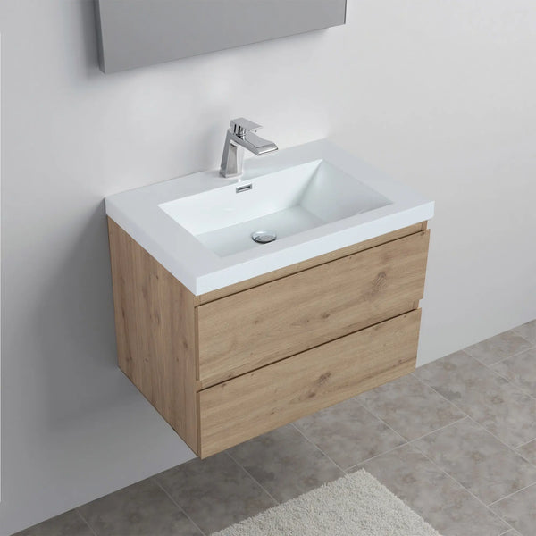 Angela 30'' Floating Single Vanity in Andean Oak Texture with White Countertop TONA Bathroom Furniture