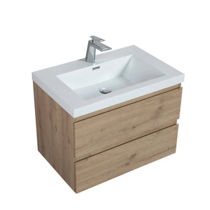Angela 30'' Floating Single Vanity in Andean Oak Texture with White Countertop TONA Bathroom Furniture