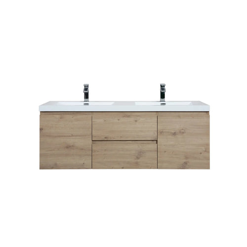 Angela 60'' Floating Double Vanity in Andean Oak Texture with White Countertop TONA Bathroom Furniture