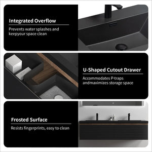 Crius 60'' Black Floating Double Vanity with Black Quartz Countertop TONA Bathroom Furniture