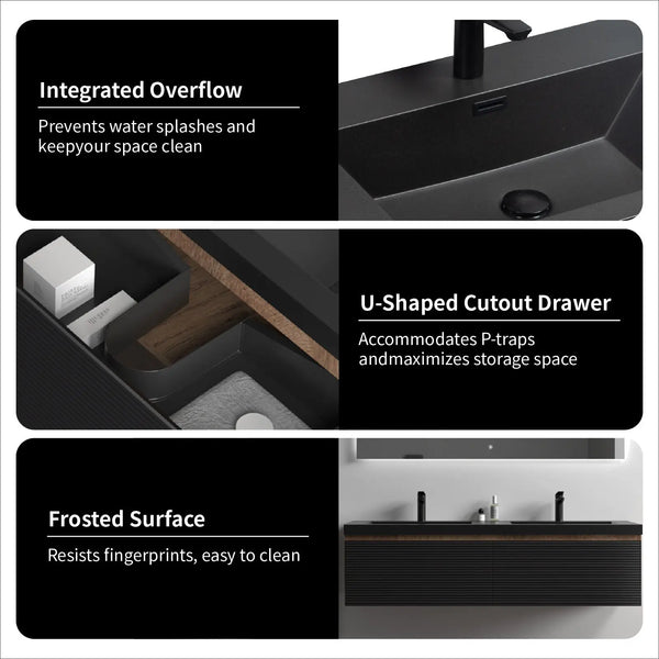 Crius 60'' Black Floating Double Vanity with Black Quartz Countertop TONA Bathroom Furniture