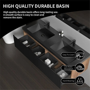 Crius 60'' Black Floating Double Vanity with Black Quartz Countertop TONA Bathroom Furniture