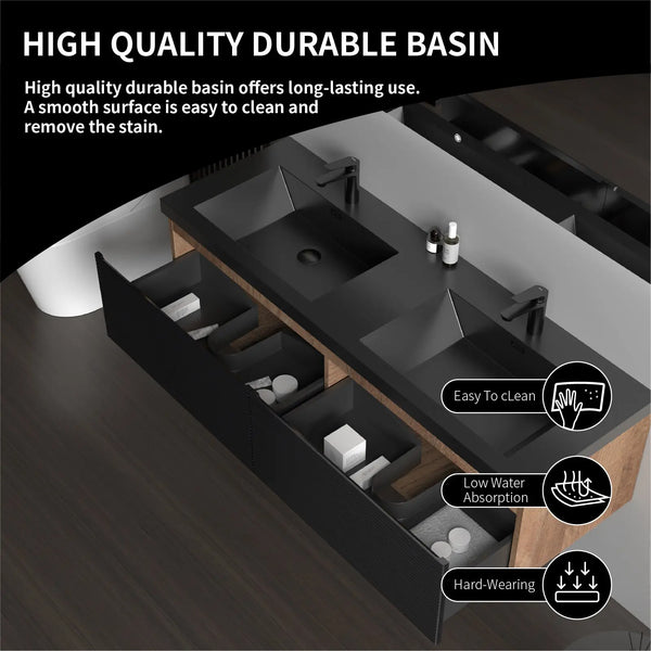 Crius 60'' Black Floating Double Vanity with Black Quartz Countertop TONA Bathroom Furniture