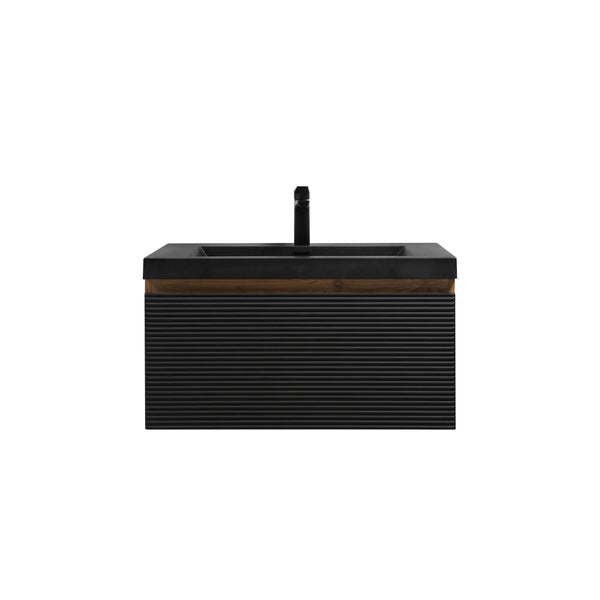 Crius 30'' Black Floating Single Vanity with Black Quartz Countertop TONA Bathroom Furniture