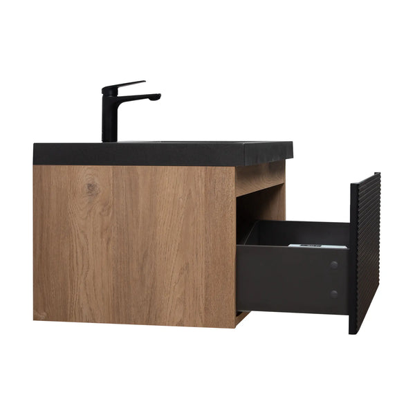 Crius 30'' Black Floating Single Vanity with Black Quartz Countertop TONA Bathroom Furniture