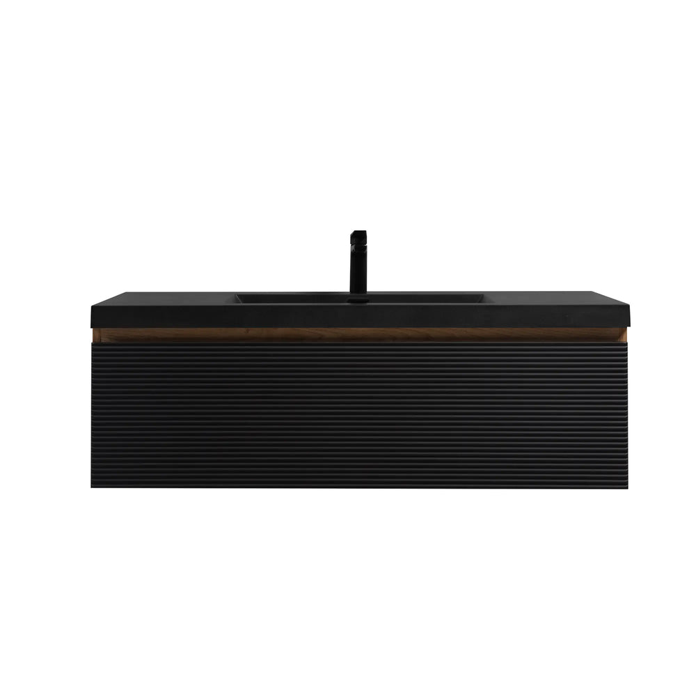 Crius 48'' Black Floating Single Vanity with Black Quartz Countertop TONA Bathroom Furniture