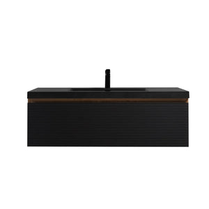 Crius 48'' Black Floating Single Vanity with Black Quartz Countertop TONA Bathroom Furniture