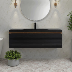 Crius 48'' Black Floating Single Vanity with Black Quartz Countertop TONA Bathroom Furniture