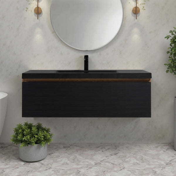 Crius 48'' Black Floating Single Vanity with Black Quartz Countertop TONA Bathroom Furniture