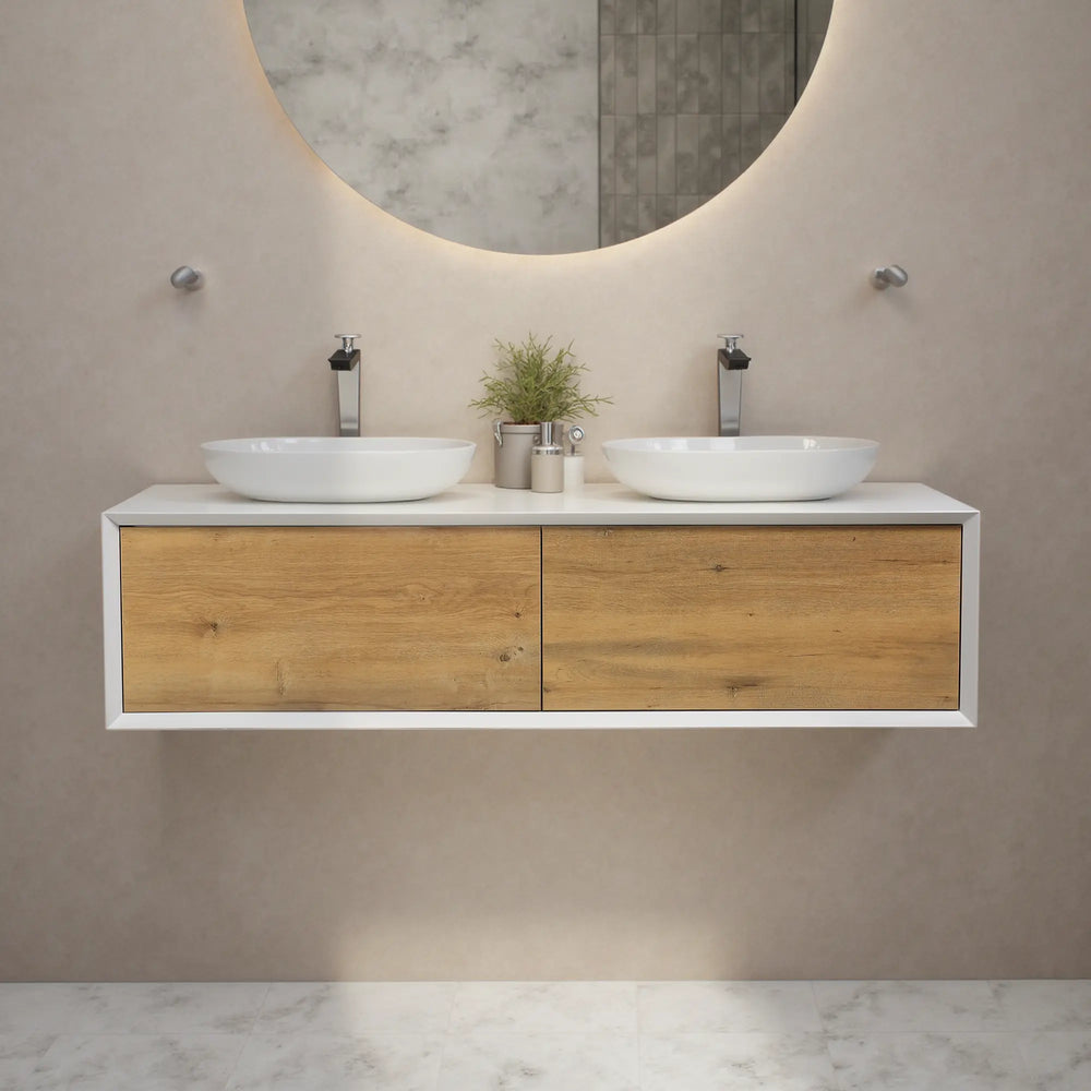 Fiona 63'' Floating Double Vanity with White Vessel Sink and U-Drawer TONA Bathroom Furniture