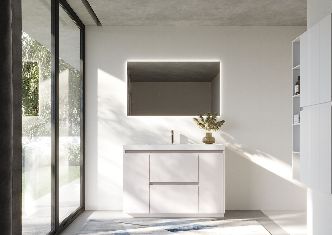 TONA ANGELA-T ONE-PIECE FREE STANDING VANITY DOUBLE SINK WITH WHITE COUNTERTOP (48''-72'')