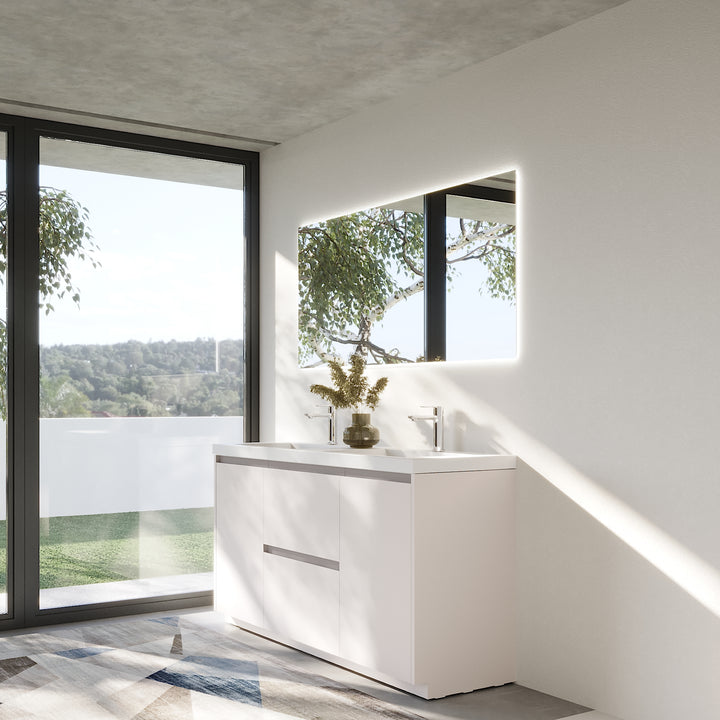 TONA ANGELA-T ONE-PIECE FREE STANDING VANITY DOUBLE SINK WITH WHITE COUNTERTOP (48''-72'')