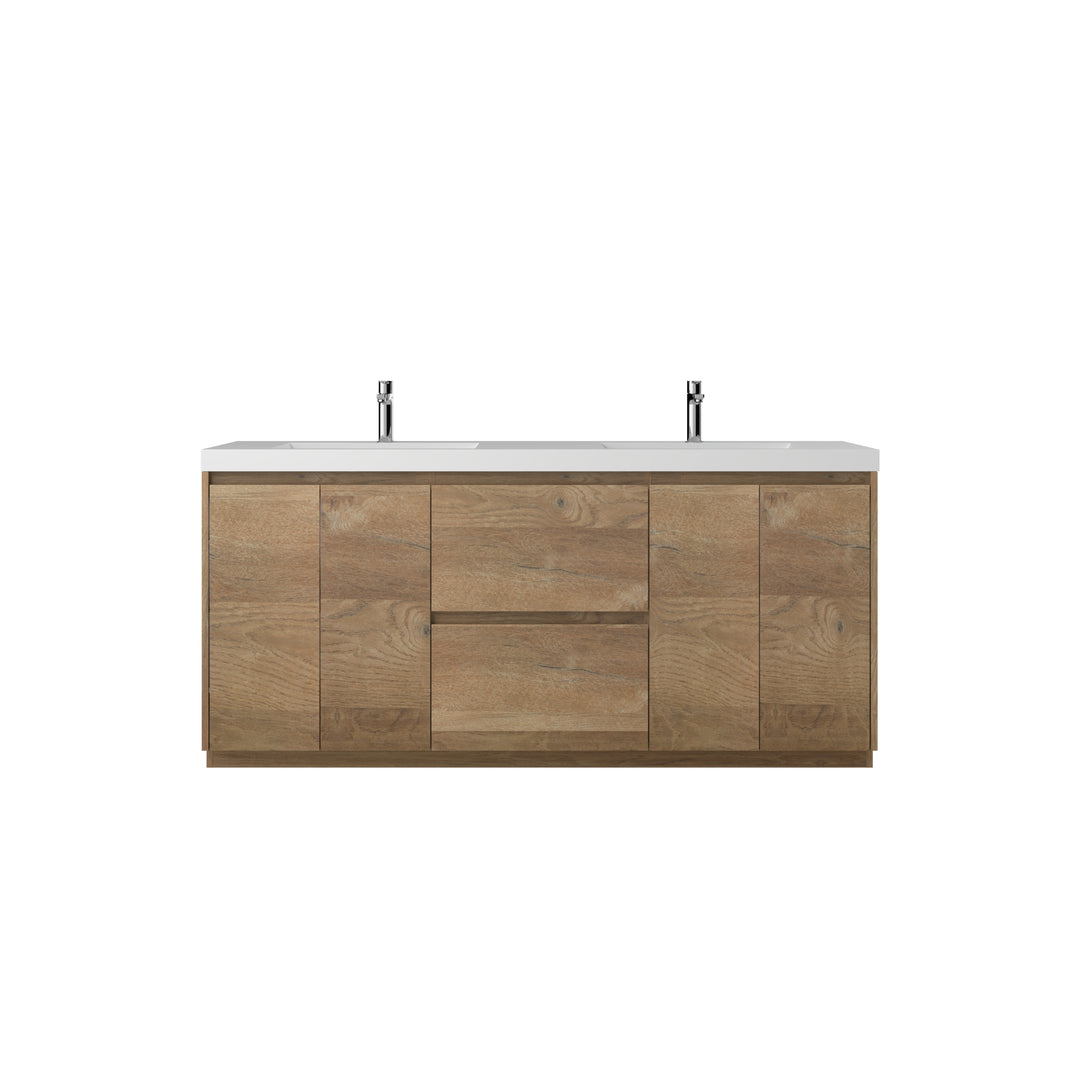 TONA ANGELA-T ONE-PIECE FREE STANDING VANITY DOUBLE SINK WITH WHITE COUNTERTOP (48''-72'')