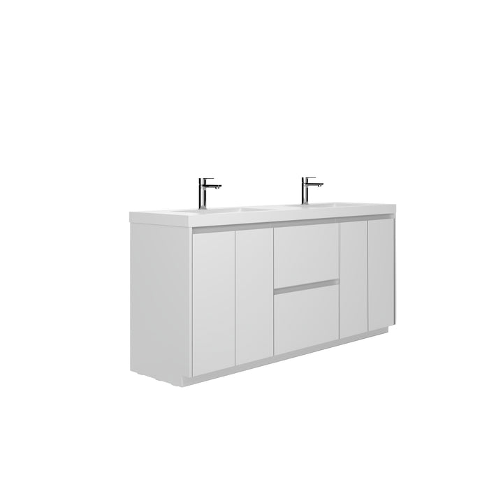 TONA ANGELA-T ONE-PIECE FREE STANDING VANITY DOUBLE SINK WITH WHITE COUNTERTOP (48''-72'')