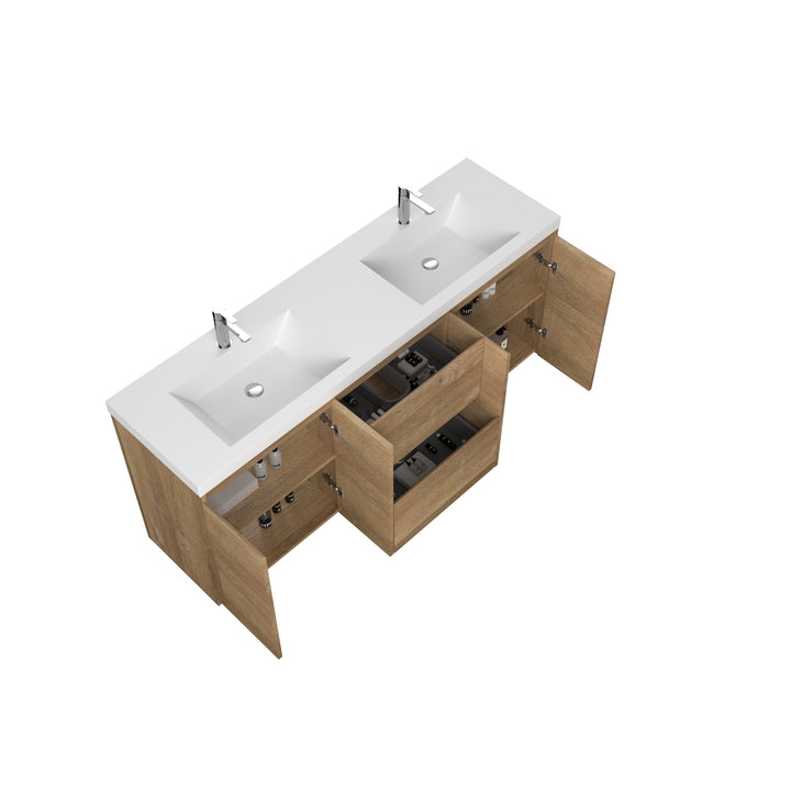 TONA ANGELA-T ONE-PIECE FREE STANDING VANITY DOUBLE SINK WITH WHITE COUNTERTOP (48''-72'')
