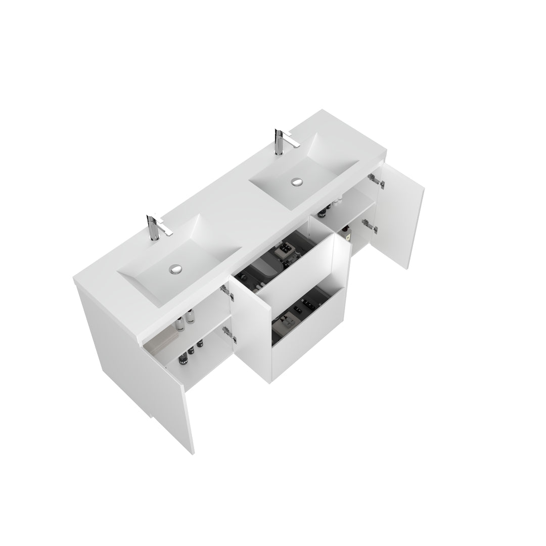 TONA ANGELA-T ONE-PIECE FREE STANDING VANITY DOUBLE SINK WITH WHITE COUNTERTOP (48''-72'')