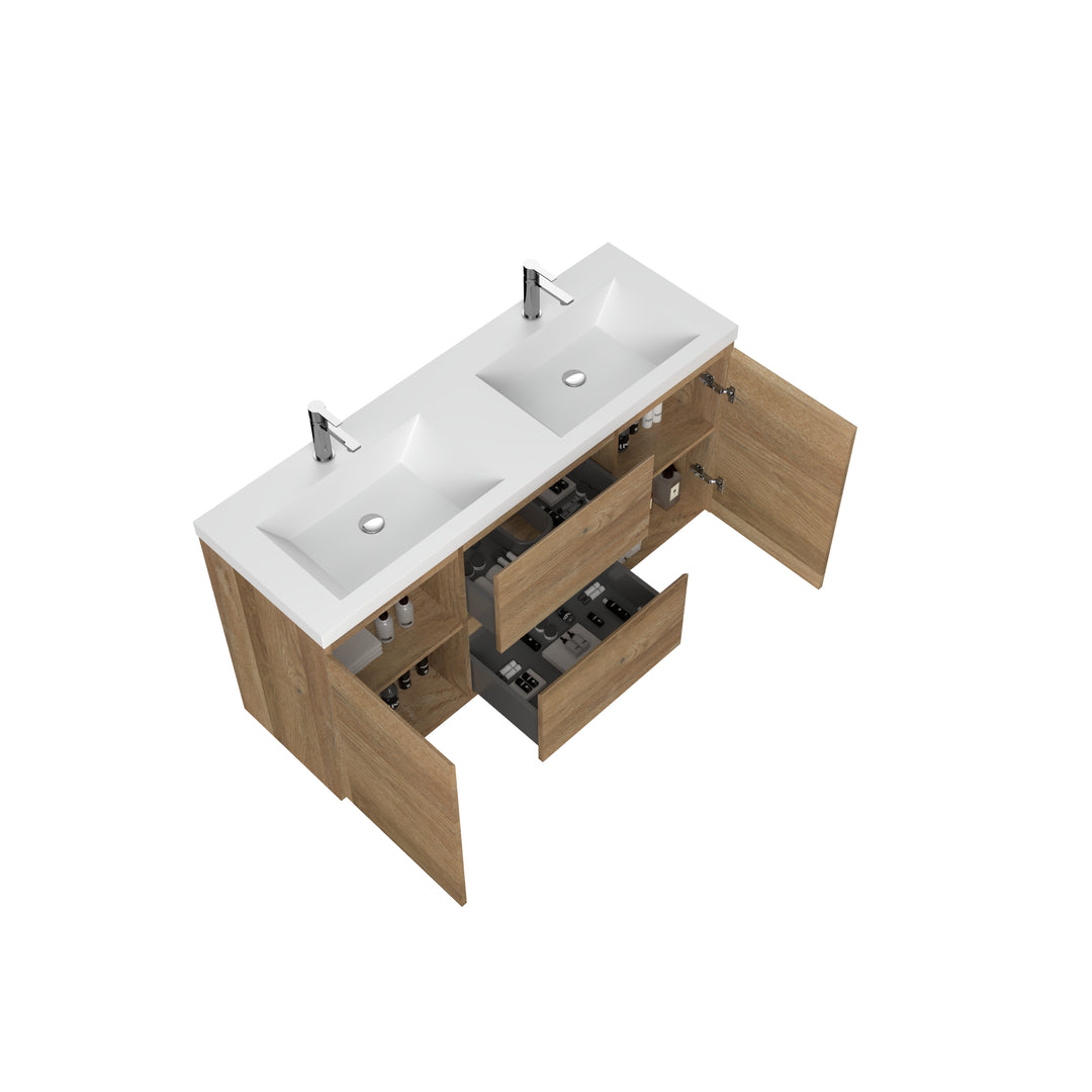 TONA ANGELA-T ONE-PIECE FREE STANDING VANITY DOUBLE SINK WITH WHITE COUNTERTOP (48''-72'')