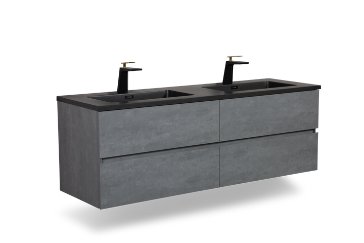 TONA EDI Floating Vanity with Black Quartz single sink Countertop (24"-60")