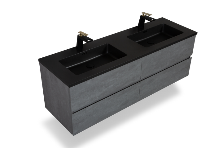 TONA EDI Floating Vanity with Black Quartz single sink Countertop (24"-60")