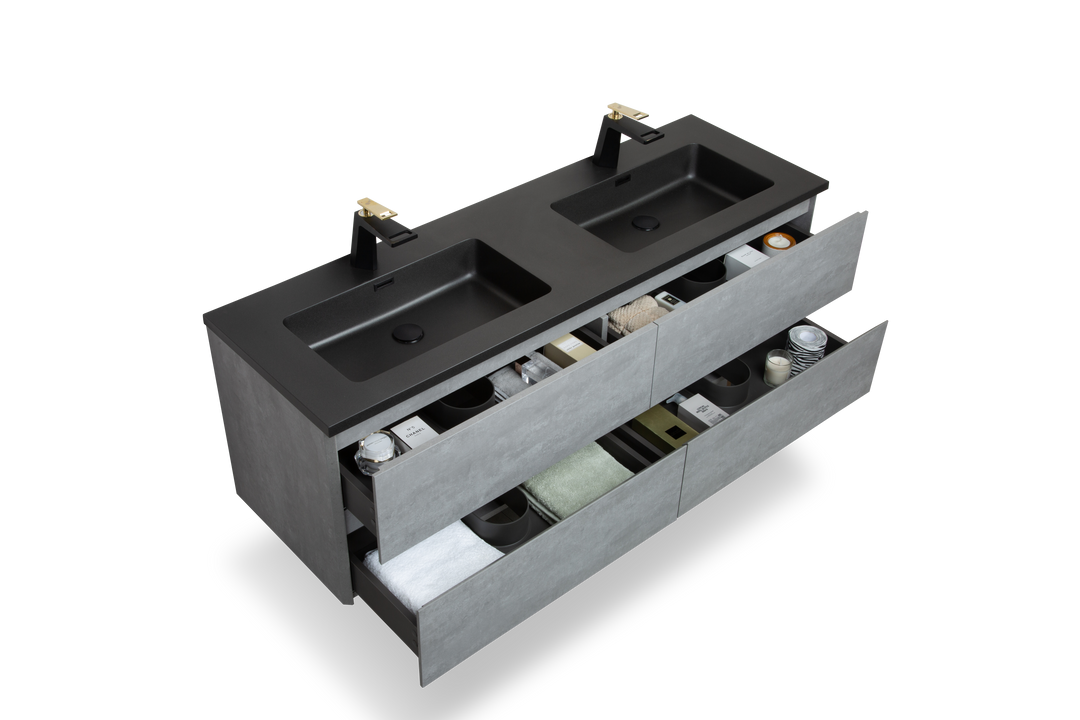 TONA EDI Floating Vanity with Black Quartz single sink Countertop (24"-60")