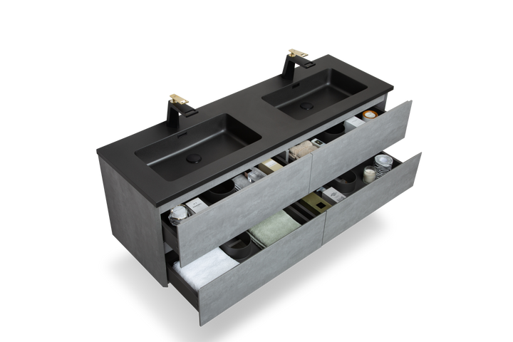 TONA EDI Floating Vanity with Black Quartz single sink Countertop (24"-60")