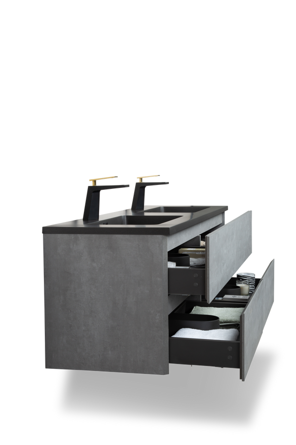 TONA Edi Floating Vanity with Black Quartz Single Sink Countertop (24"-60") TONA Bathroom Furniture