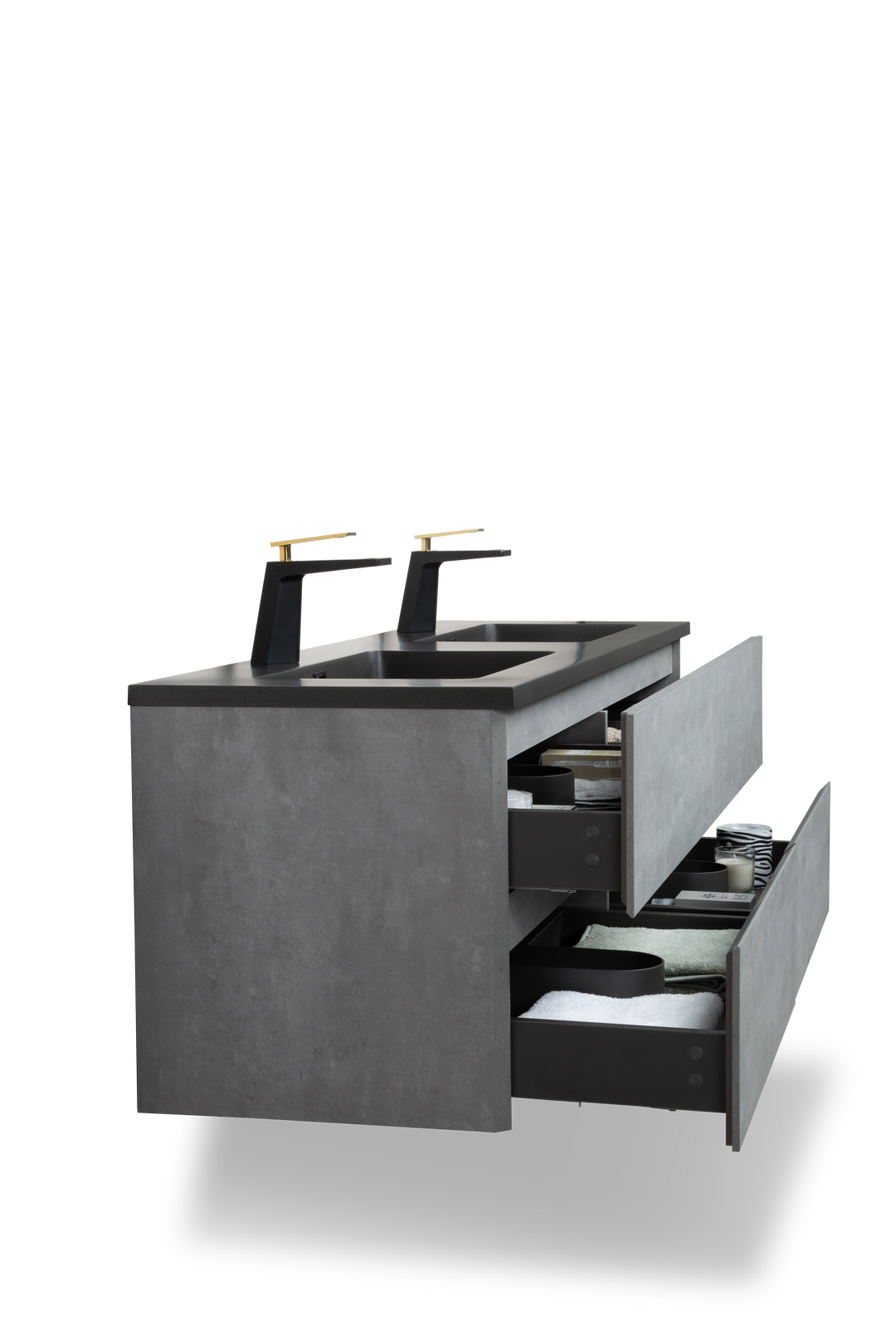 TONA EDI Floating Vanity with Black Quartz single sink Countertop (24"-60")