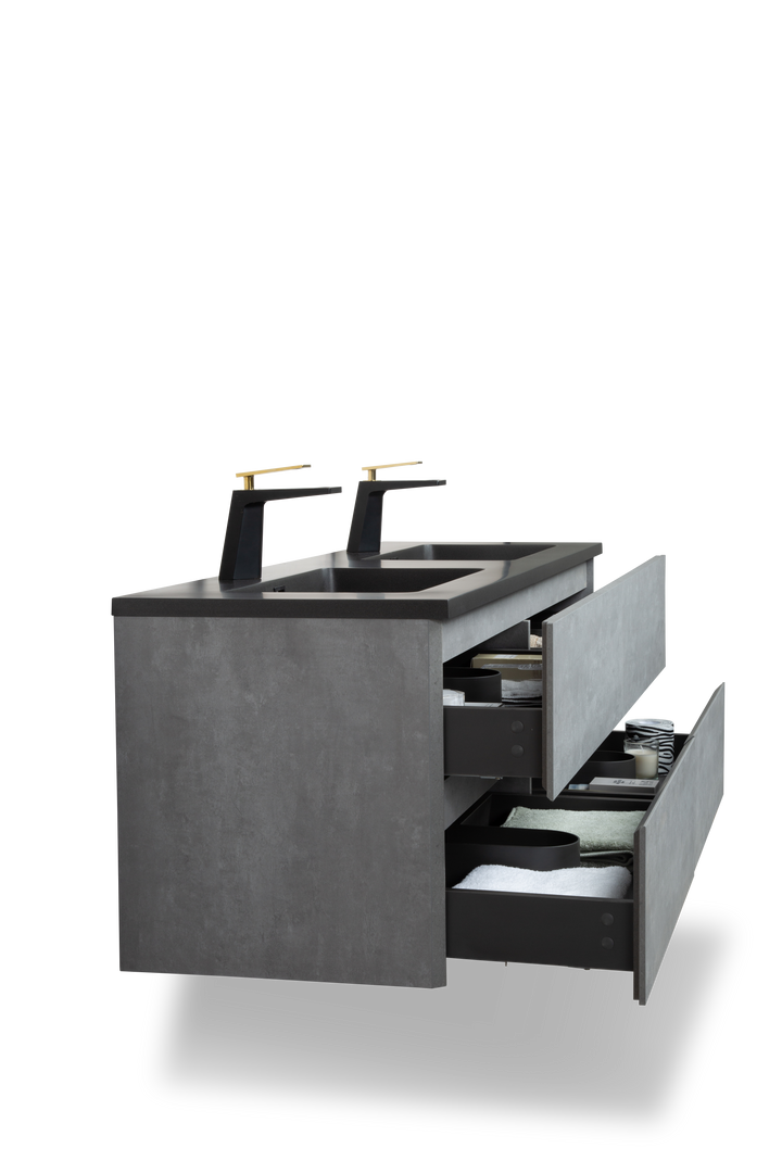 TONA EDI Floating Vanity with Black Quartz single sink Countertop (24"-60")