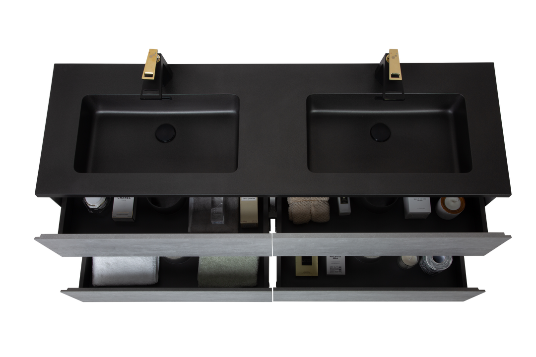 TONA EDI Floating Vanity with Black Quartz single sink Countertop (24"-60")
