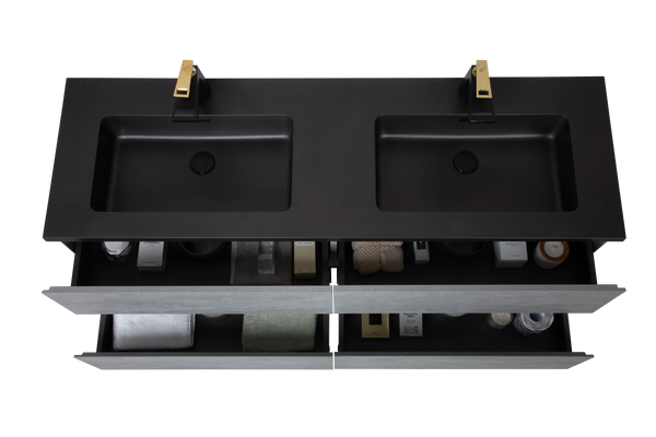 TONA Edi Floating Vanity with Black Quartz Single Sink Countertop (24"-60") TONA Bathroom Furniture
