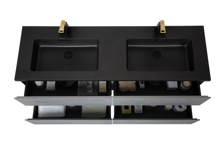 TONA EDI Floating Vanity with Black Quartz single sink Countertop (24"-60")