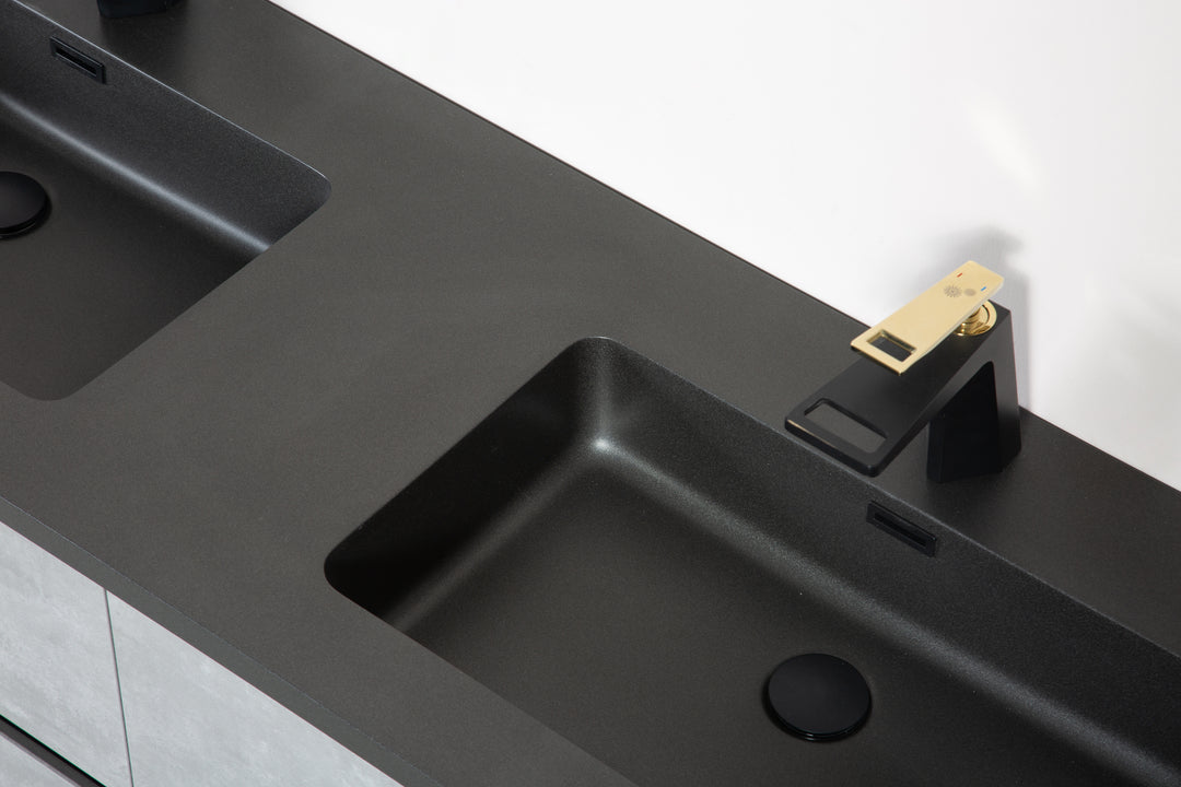 TONA EDI Floating Vanity with Black Quartz single sink Countertop (24"-60")
