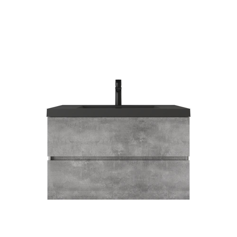 Edi 36'' Cement Grey Single Sink Floating Bathroom Vanity with Black Quartz  Countertop TONA Bathroom Furniture