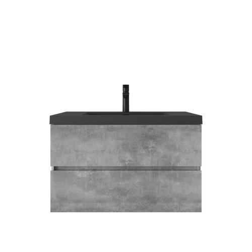 Edi 36'' Cement Grey Single Sink Floating Bathroom Vanity with Black Quartz  Countertop TONA Bathroom Furniture