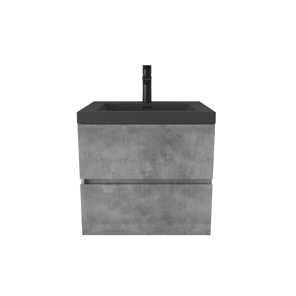 Edi 24'' Cement Grey Single Sink Floating Bathroom Vanity with Black Quartz Countertop TONA Bathroom Furniture