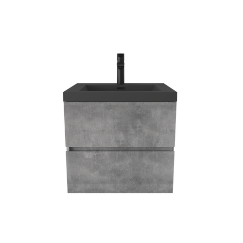 Edi 24'' Cement Grey Single Sink Floating Bathroom Vanity with Black Quartz Countertop TONA Bathroom Furniture