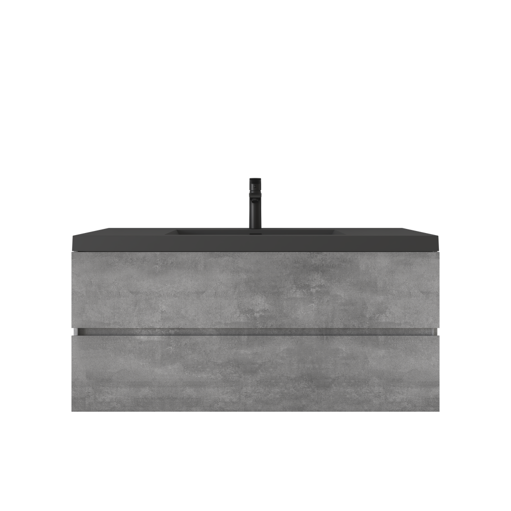 Edi 48'' Cement Grey Single Sink Floating Bathroom Vanity with Black Quartz Countertop TONA Bathroom Furniture