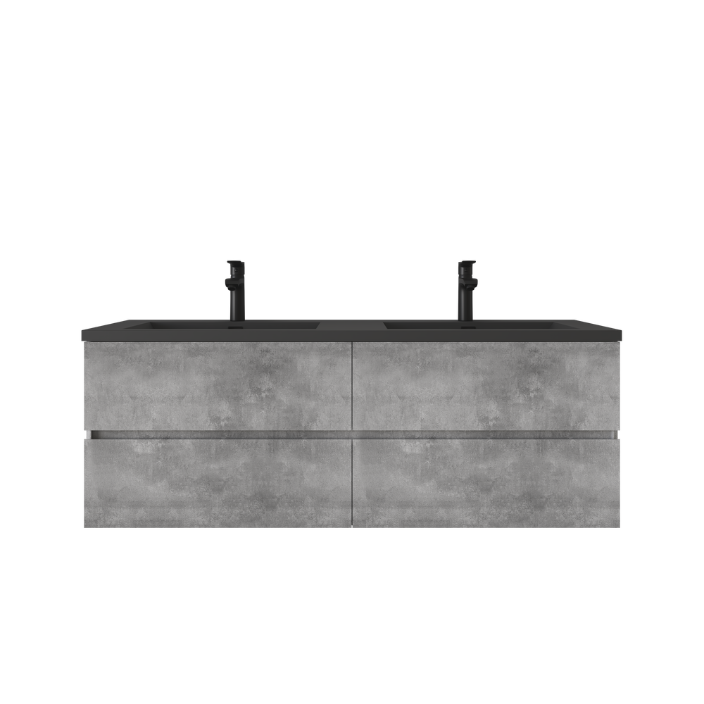 Edi 60'' Cement Grey Double Sink Floating Bathroom Vanity with Black Quartz Countertop TONA Bathroom Furniture
