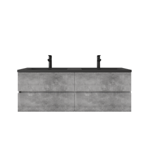 Edi 60'' Cement Grey Double Sink Floating Bathroom Vanity with Black Quartz Countertop TONA Bathroom Furniture