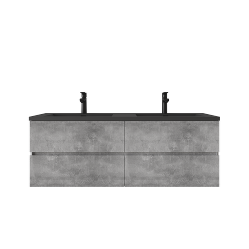 Edi 60'' Cement Grey Double Sink Floating Bathroom Vanity with Black Quartz Countertop TONA Bathroom Furniture