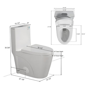 Glossy White One-Piece Ceramic Toilet 1.1/1.6 GPF Dual Flush with Soft Close Seat TONA Bathroom Furniture