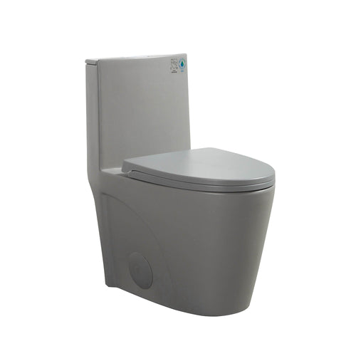Light Grey One-Piece Ceramic Toilet 1.1/1.6 GPF Dual Flush with Soft Close Seat TONA Bathroom Furniture
