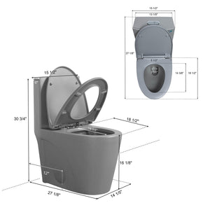Light Grey One-Piece Ceramic Toilet 1.1/1.6 GPF Dual Flush with Soft Close Seat TONA Bathroom Furniture