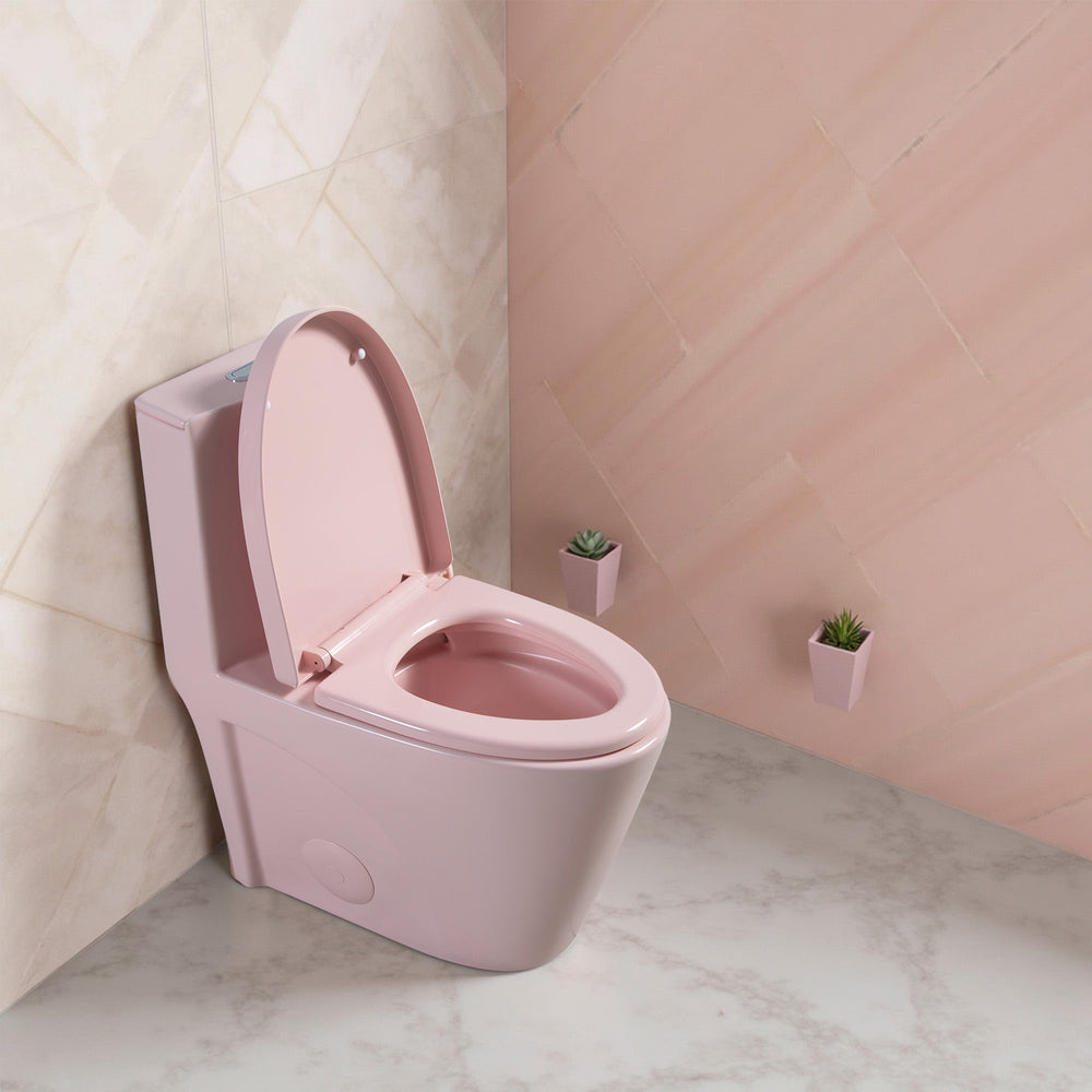 Pink One-Piece Ceramic Toilet 1.1/1.6 GPF Dual Flush with Soft Close Seat TONA Bathroom Furniture
