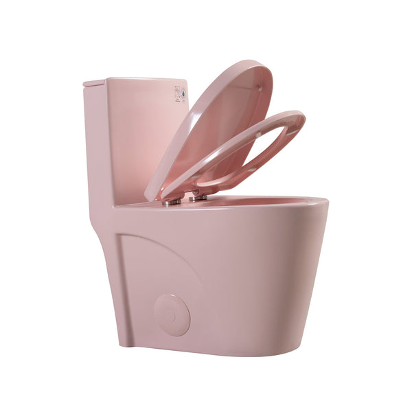 Pink One-Piece Ceramic Toilet 1.1/1.6 GPF Dual Flush with Soft Close Seat TONA Bathroom Furniture