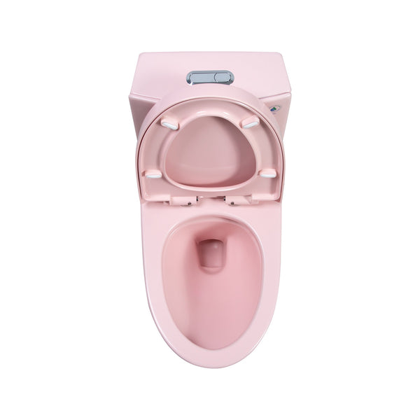 Pink One-Piece Ceramic Toilet 1.1/1.6 GPF Dual Flush with Soft Close Seat TONA Bathroom Furniture